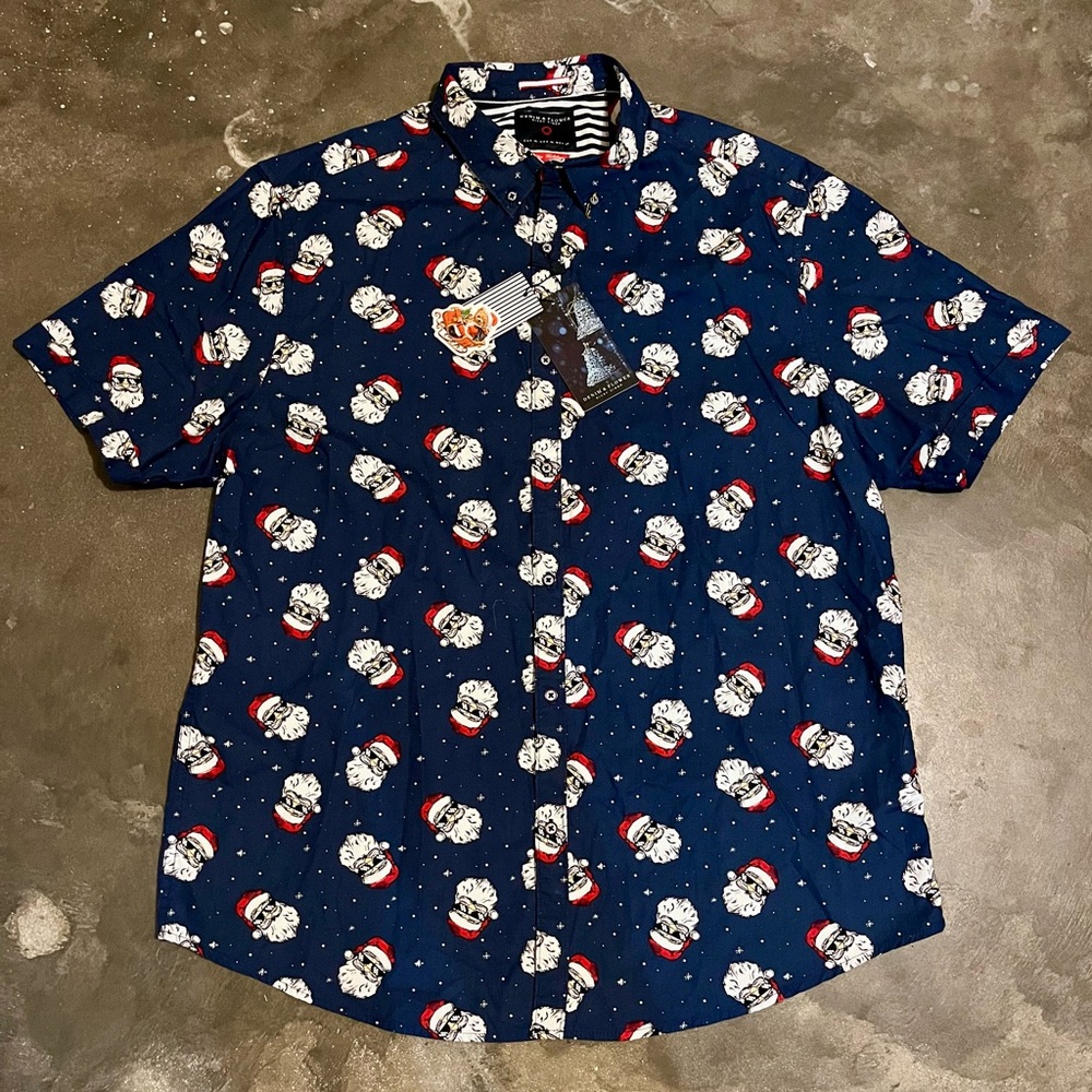 Denim & Flower Blue Santa Print Button Down Shirt